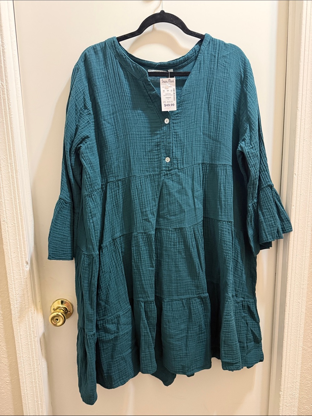 Sea Blue Textured Tiered Mini Dress - Teal Green